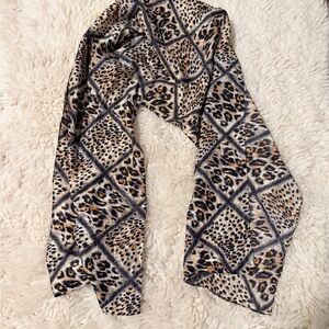 Korean Silk Leopard Print Women's Scarf - Tan Black Cream